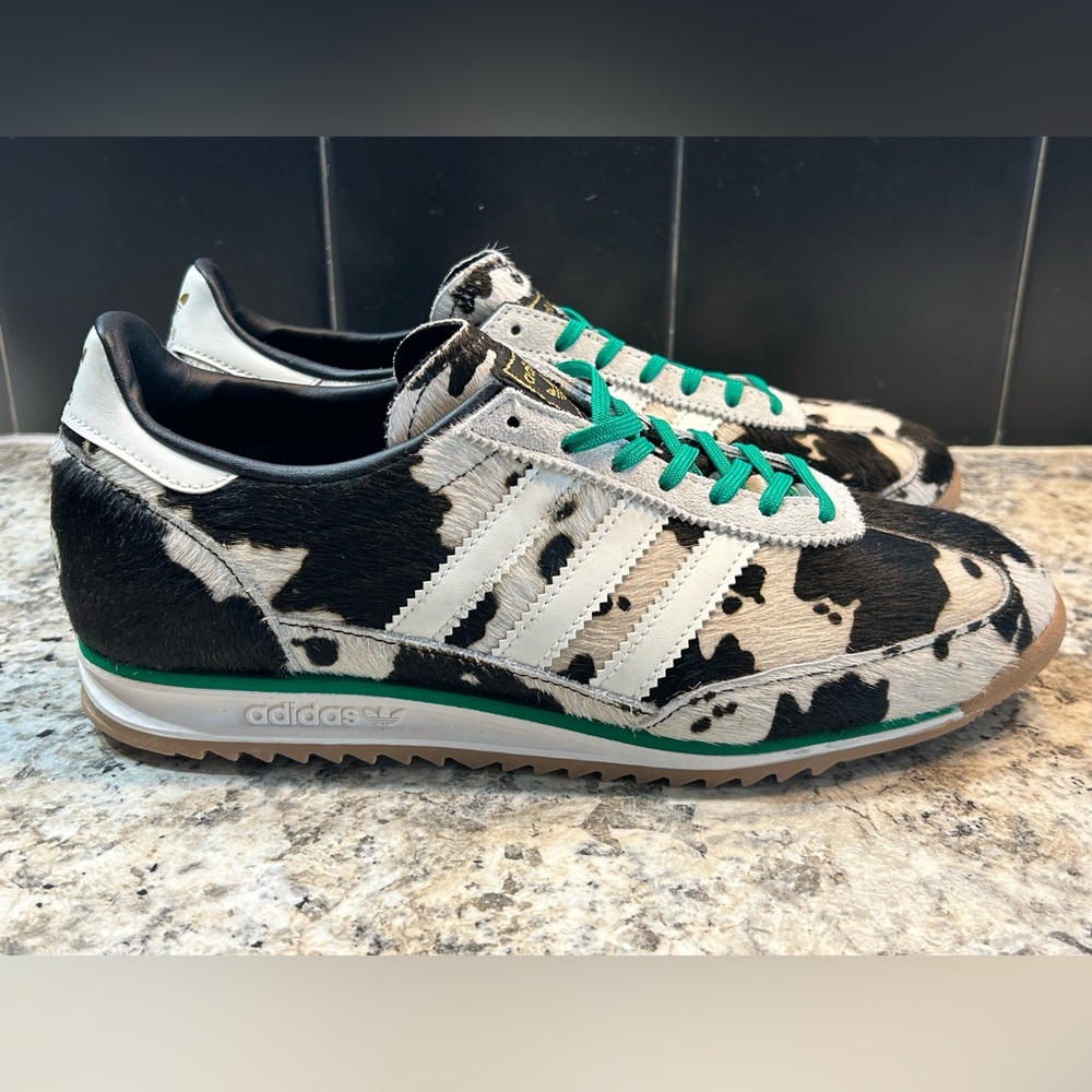 Adidas Men's Cow Print Sneakers with Teal Laces - Picture 10 of 13